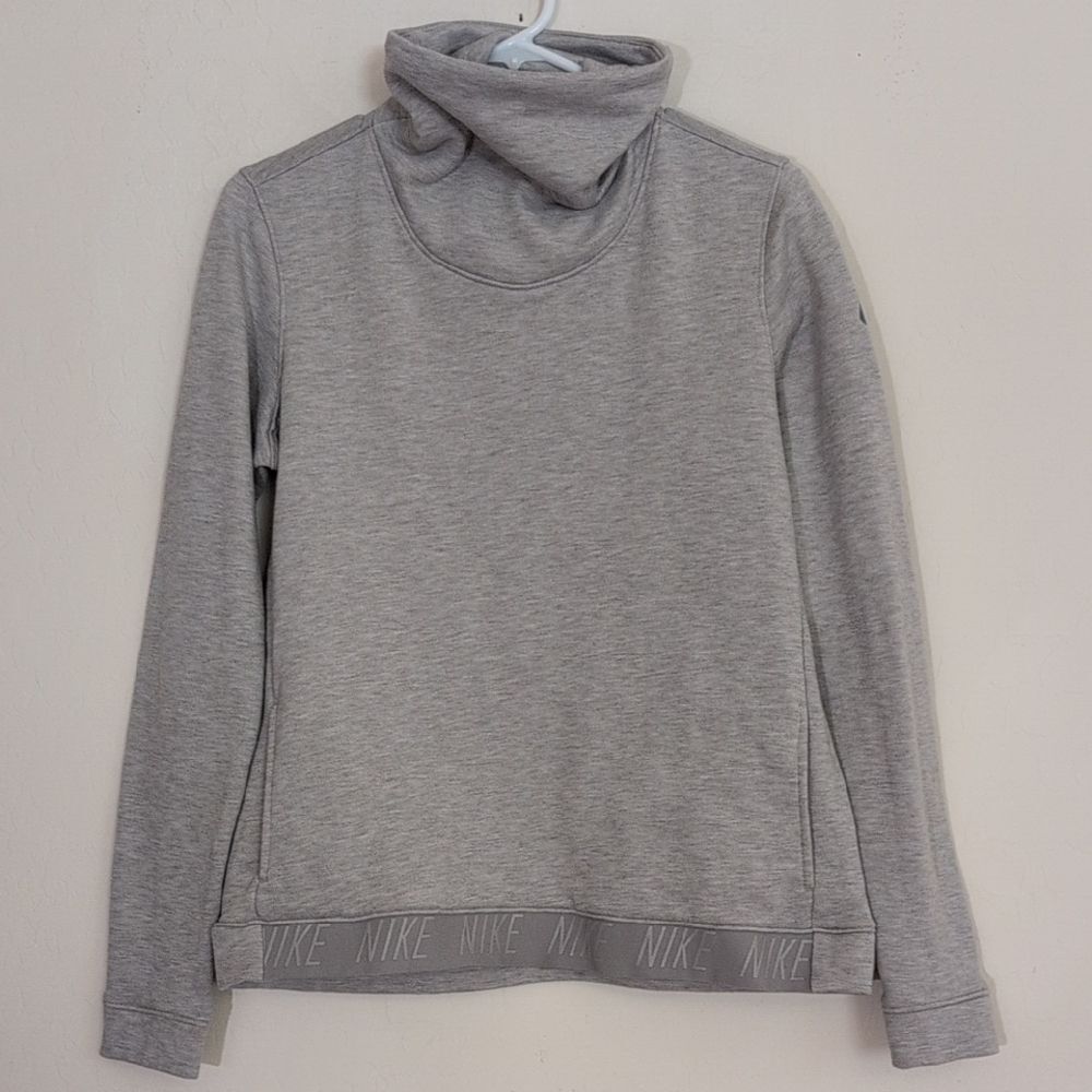 Nike Women's Light Gray Cowl Neck Turtleneck Sweater Sweatshirt Logo - Size M